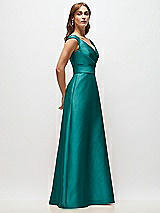 Side View Thumbnail - Jade Off-the-Shoulder Draped Wrap Satin Maxi Dress