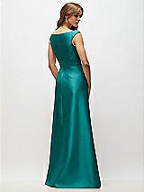 Rear View Thumbnail - Jade Off-the-Shoulder Draped Wrap Satin Maxi Dress