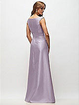 Rear View Thumbnail - Lilac Haze Off-the-Shoulder Draped Wrap Satin Maxi Dress