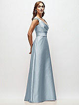 Side View Thumbnail - Mist Off-the-Shoulder Draped Wrap Satin Maxi Dress