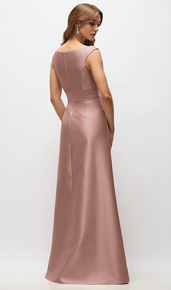 Back View - Neu Nude Off-the-Shoulder Draped Wrap Satin Maxi Dress
