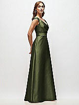 Side View Thumbnail - Olive Green Off-the-Shoulder Draped Wrap Satin Maxi Dress