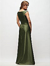 Rear View Thumbnail - Olive Green Off-the-Shoulder Draped Wrap Satin Maxi Dress