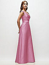 Side View Thumbnail - Powder Pink Off-the-Shoulder Draped Wrap Satin Maxi Dress