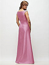 Rear View Thumbnail - Powder Pink Off-the-Shoulder Draped Wrap Satin Maxi Dress