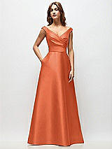 Front View Thumbnail - Portofino Orange Off-the-Shoulder Draped Wrap Satin Maxi Dress