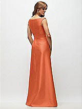 Rear View Thumbnail - Portofino Orange Off-the-Shoulder Draped Wrap Satin Maxi Dress