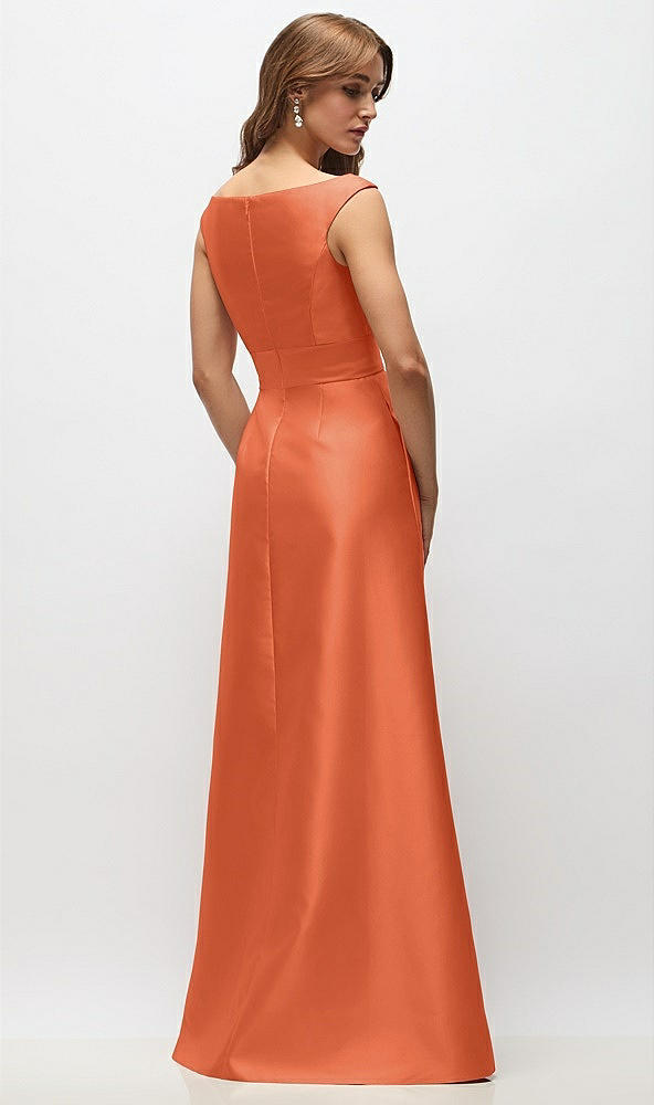 Back View - Portofino Orange Off-the-Shoulder Draped Wrap Satin Maxi Dress