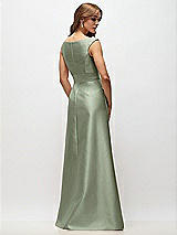 Rear View Thumbnail - Sage Off-the-Shoulder Draped Wrap Satin Maxi Dress
