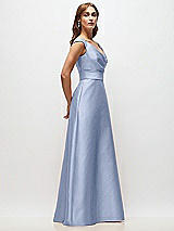 Side View Thumbnail - Sky Blue Off-the-Shoulder Draped Wrap Satin Maxi Dress