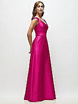 Side View Thumbnail - Think Pink Off-the-Shoulder Draped Wrap Satin Maxi Dress
