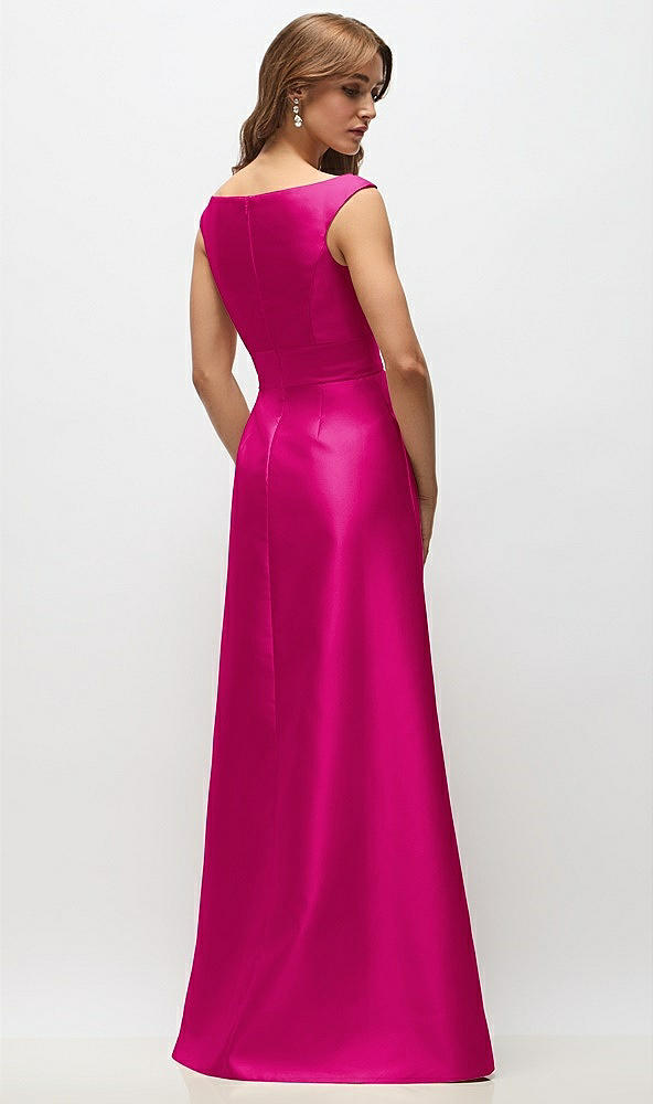 Back View - Think Pink Off-the-Shoulder Draped Wrap Satin Maxi Dress