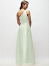 Rear View Thumbnail - Mint Green Draped One-Shoulder Satin Maxi Dress with Pockets