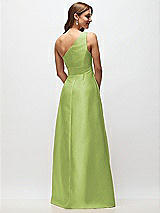 Rear View Thumbnail - Mojito Draped One-Shoulder Satin Maxi Dress with Pockets