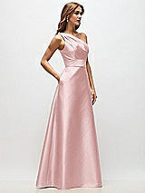 Side View Thumbnail - Ballet Pink Draped One-Shoulder Satin Maxi Dress with Pockets