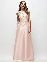 Front View Thumbnail - Blush Draped One-Shoulder Satin Maxi Dress with Pockets
