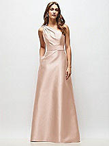 Front View Thumbnail - Cameo Draped One-Shoulder Satin Maxi Dress with Pockets