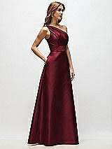 Side View Thumbnail - Cabernet Draped One-Shoulder Satin Maxi Dress with Pockets