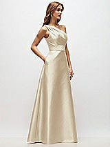 Side View Thumbnail - Champagne Draped One-Shoulder Satin Maxi Dress with Pockets