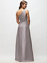 Rear View Thumbnail - Cashmere Gray Draped One-Shoulder Satin Maxi Dress with Pockets