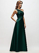 Side View Thumbnail - Evergreen Draped One-Shoulder Satin Maxi Dress with Pockets