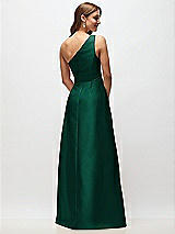Rear View Thumbnail - Hunter Green Draped One-Shoulder Satin Maxi Dress with Pockets