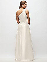 Rear View Thumbnail - Ivory Draped One-Shoulder Satin Maxi Dress with Pockets
