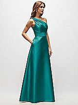 Side View Thumbnail - Jade Draped One-Shoulder Satin Maxi Dress with Pockets