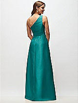 Rear View Thumbnail - Jade Draped One-Shoulder Satin Maxi Dress with Pockets
