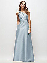Front View Thumbnail - Mist Draped One-Shoulder Satin Maxi Dress with Pockets