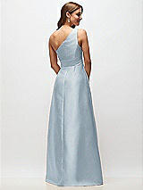 Rear View Thumbnail - Mist Draped One-Shoulder Satin Maxi Dress with Pockets
