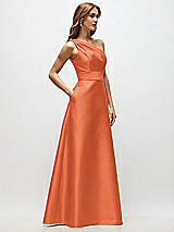 Side View Thumbnail - Portofino Orange Draped One-Shoulder Satin Maxi Dress with Pockets