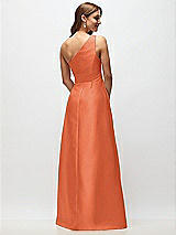 Rear View Thumbnail - Portofino Orange Draped One-Shoulder Satin Maxi Dress with Pockets