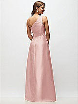 Rear View Thumbnail - Rose Draped One-Shoulder Satin Maxi Dress with Pockets