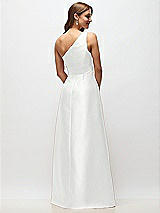 Rear View Thumbnail - White Draped One-Shoulder Satin Maxi Dress with Pockets