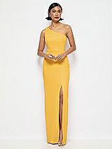 Alt View 1 Thumbnail - NYC Yellow One-Shoulder Crepe Trumpet Gown with Front Slit