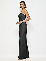 Alt View 2 Thumbnail - Black One-Shoulder Crepe Trumpet Gown with Front Slit