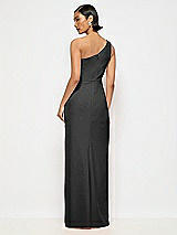 Alt View 3 Thumbnail - Black One-Shoulder Crepe Trumpet Gown with Front Slit