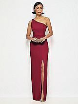 Alt View 1 Thumbnail - Burgundy One-Shoulder Crepe Trumpet Gown with Front Slit
