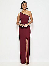 Alt View 1 Thumbnail - Cabernet One-Shoulder Crepe Trumpet Gown with Front Slit
