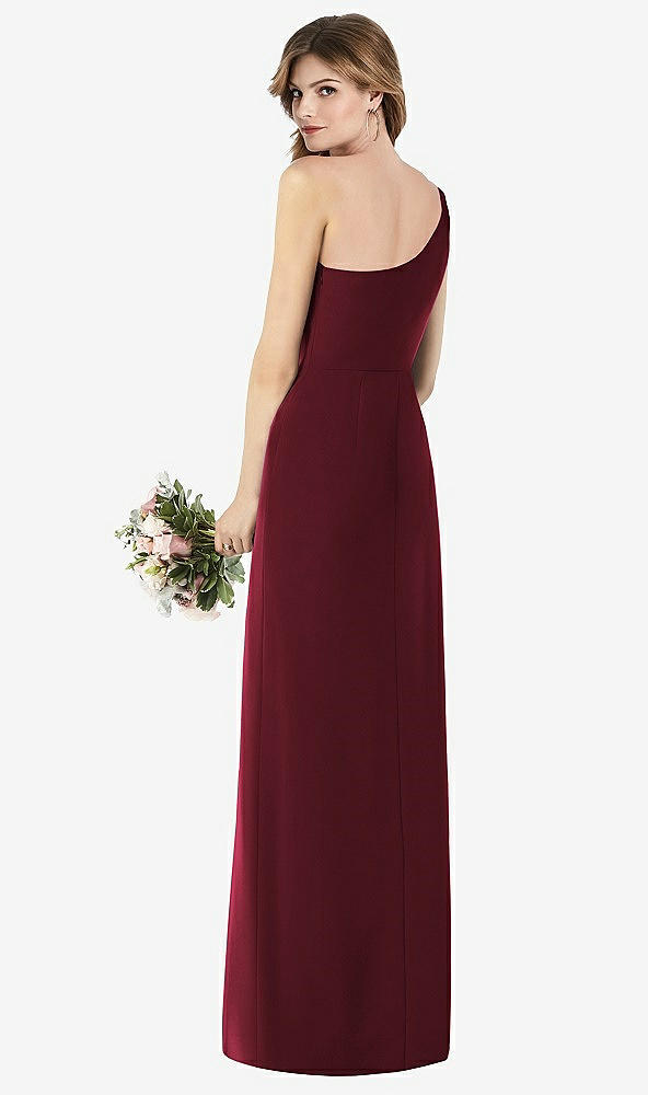 Back View - Cabernet One-Shoulder Crepe Trumpet Gown with Front Slit