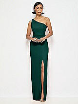 Alt View 1 Thumbnail - Evergreen One-Shoulder Crepe Trumpet Gown with Front Slit
