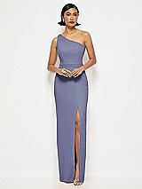 Alt View 1 Thumbnail - French Blue One-Shoulder Crepe Trumpet Gown with Front Slit