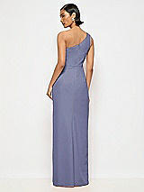 Alt View 3 Thumbnail - French Blue One-Shoulder Crepe Trumpet Gown with Front Slit