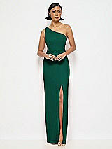 Alt View 1 Thumbnail - Hunter Green One-Shoulder Crepe Trumpet Gown with Front Slit