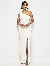 Alt View 1 Thumbnail - Ivory One-Shoulder Crepe Trumpet Gown with Front Slit