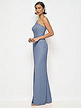 Alt View 2 Thumbnail - Larkspur Blue One-Shoulder Crepe Trumpet Gown with Front Slit