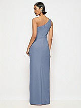 Alt View 3 Thumbnail - Larkspur Blue One-Shoulder Crepe Trumpet Gown with Front Slit