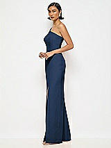 Alt View 2 Thumbnail - Midnight Navy One-Shoulder Crepe Trumpet Gown with Front Slit