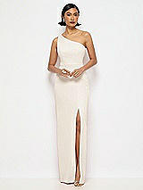 Alt View 1 Thumbnail - Oat One-Shoulder Crepe Trumpet Gown with Front Slit